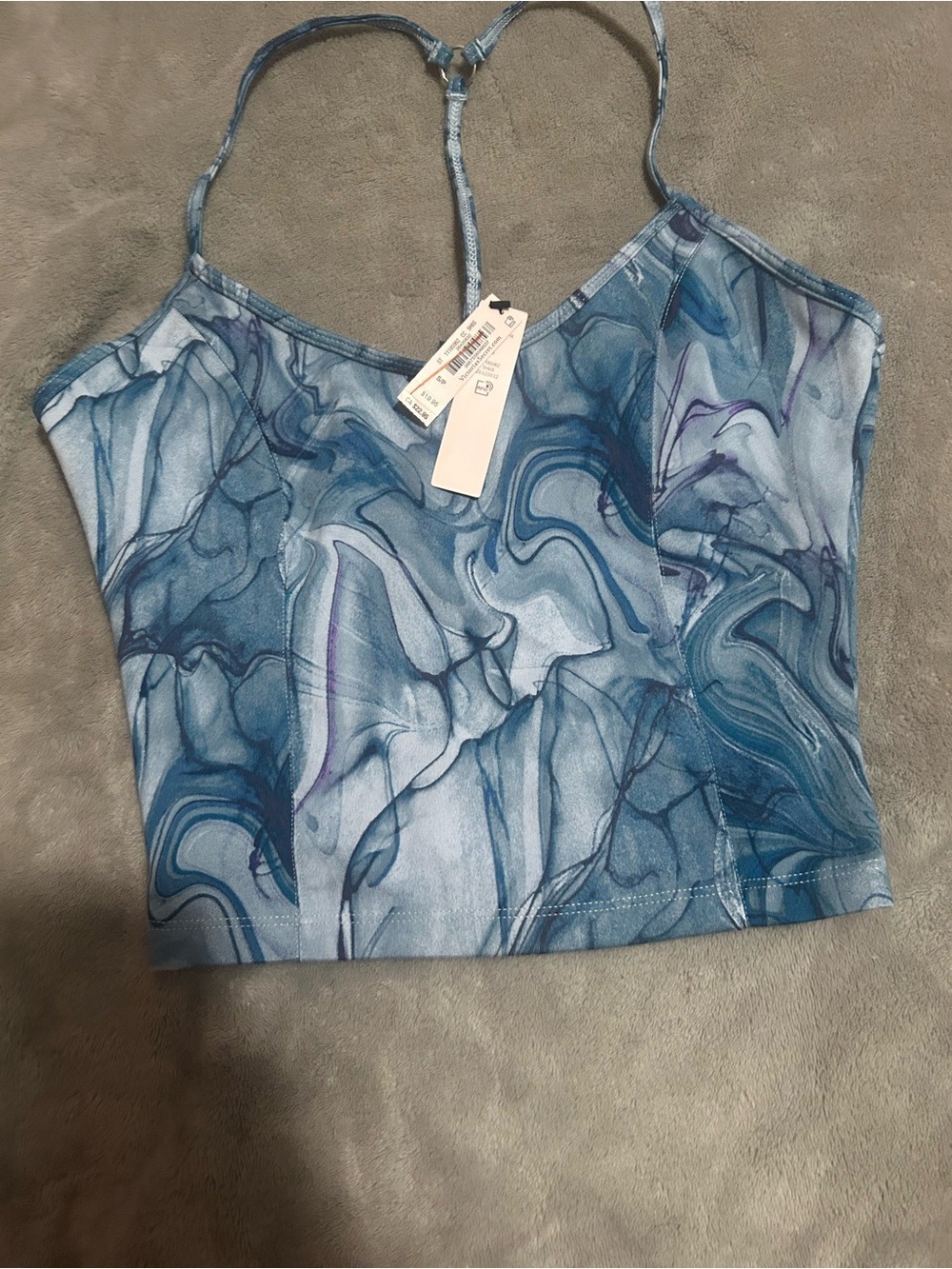 Victoria's Secret Blue Marble-Print Racerback Crop Sports Top